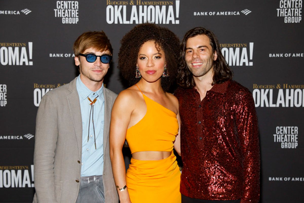 From left, cast members Sean Grandillo, Sasha Hutchings and Christopher Bannow  at 