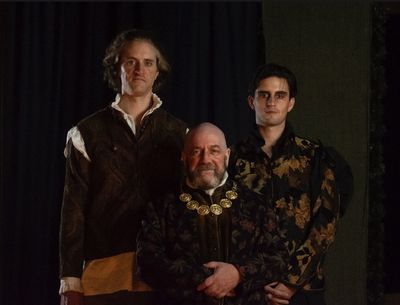 John Lichtwalt as Edgar, Linus Gelber as Gloucester and Dylan Lesch as Edmund. Photo