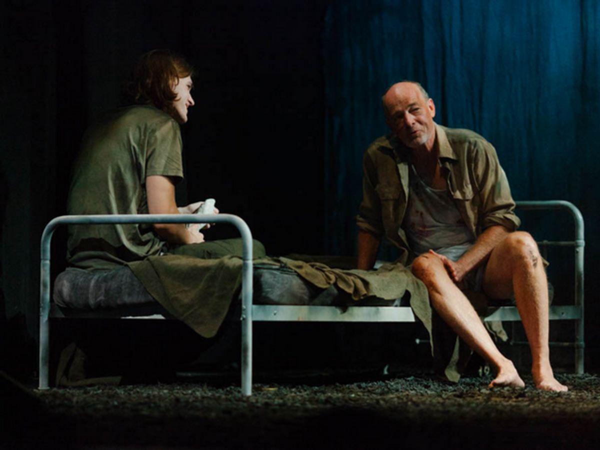 Andrew KoGolenok (Sebasti n) and Zenon Zeleniuch (Rafael) in THE DARK STONE by Alberto Conejero at Repertorio Espa ol.     Produced by AENY - Spanish Artists in New York.     Photo by Ignacio Garcia-B at 