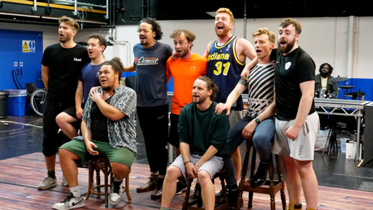 The company at Photos & Video: Go Inside Rehearsals for THE CHOIR OF MAN Returning to the West End