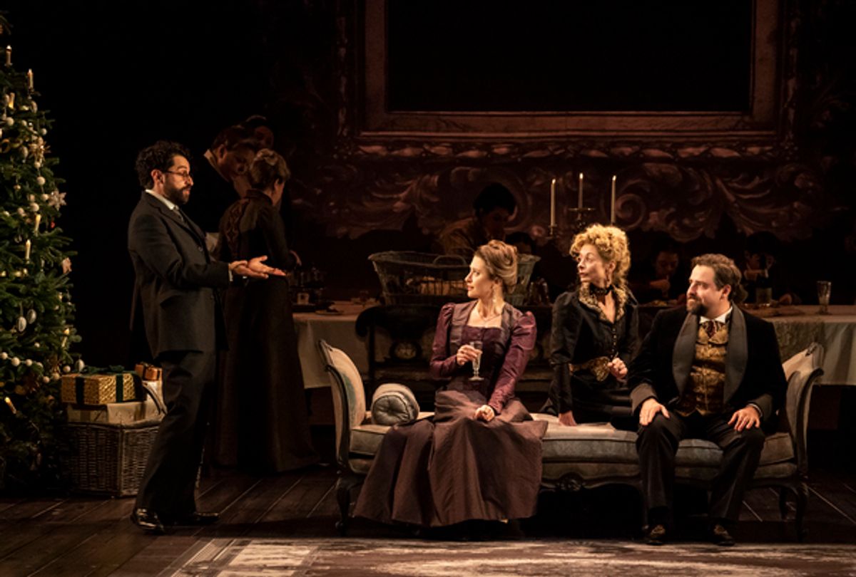 Brandon Uranowitz, Caissie Levy, Faye Castelow, and David Krumholtz at 