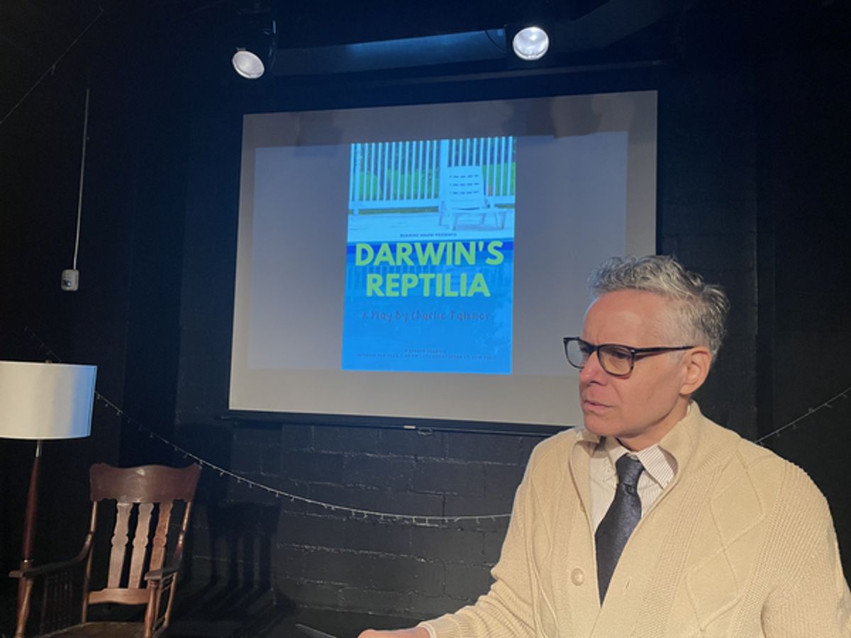 Joe Franchini reads stage directions at Photos: BURNING HOUSE Presents Charlie Falkner's Darwin's REPTILIA