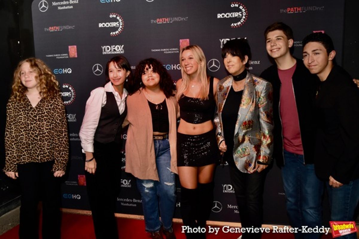Diane Warren with Gus Schonfeld, GG Roberts-Nguyen, Melanie Correa, Avery Rehl, Joshua Turchin and Matteo Russo at 