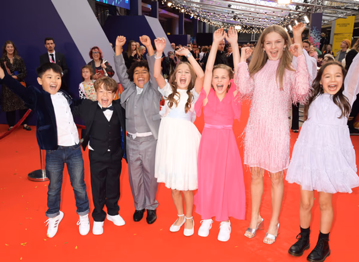 Andrei Shen, Charlie Hodson-Prior, Ashton Robertson, Alisha Weir, Winter Jarrett-Glasspool, Meesha Garbett and Rei Yamauchi Fulker at Photos: MATILDA THE MUSICAL Movie Cast Hits the Red Carpet at the BFI London Film Festival Premiere