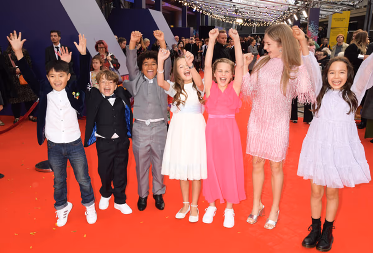 Andrei Shen, Charlie Hodson-Prior, Ashton Robertson, Alisha Weir, Winter Jarrett-Glasspool, Meesha Garbett and Rei Yamauchi Fulker at Photos: MATILDA THE MUSICAL Movie Cast Hits the Red Carpet at the BFI London Film Festival Premiere
