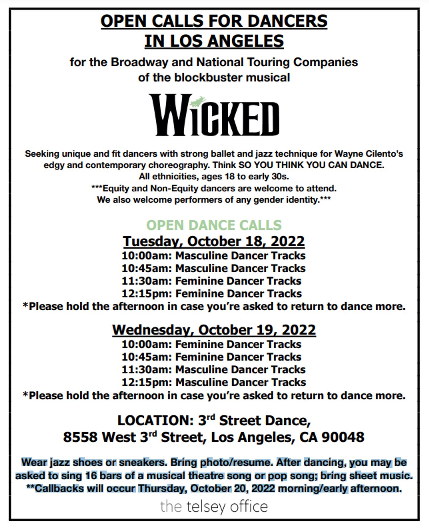 WICKED to Hold Open Dance Call in Los Angeles for Broadway & Touring Companies  Image