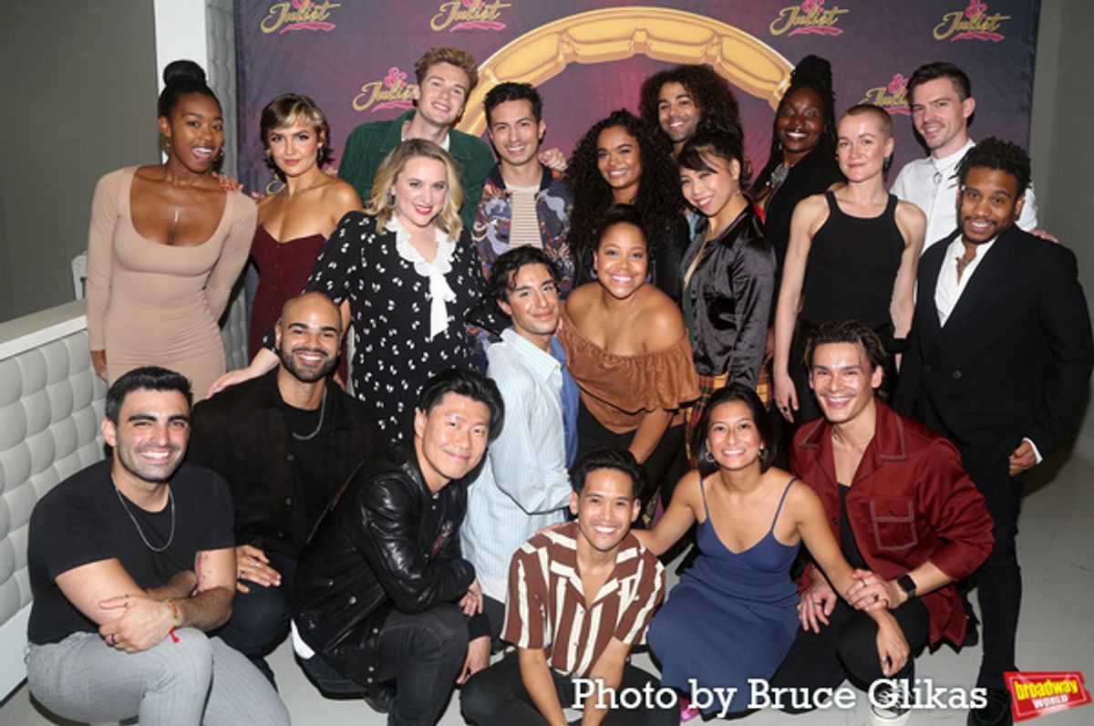 The Ensemble of '& Juliet' including Michael Iván Carrier, Nico DeJesus, Nicholas Edwards, Virgil Gadson, Bobby 'Pocket' Horner, Joomin Hwang, Megan Kane, Alaina Vi Maderal, Daniel J. Maldonado, Joe Moeller, Brittany Nicholas, Veronica Otim, Jasmine Rafael, Matt Raffy, Tiernan Tunnicliffe and Rachel Webb at 