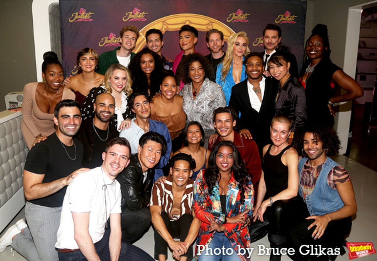 The Cast of '& Juliet' Michael Iván Carrier, Nico DeJesus, Nicholas Edwards, Virgil Gadson, Bobby 'Pocket' Horner, Joomin Hwang, Megan Kane, Alaina Vi Maderal, Daniel J. Maldonado, Joe Moeller, Brittany Nicholas, Veronica Otim, Jasmine Rafael, Matt Raffy, Tiernan Tunnicliffe, Rachel Webb, Lorna Courtney, Paulo Szot, Betsy Wolfe, Stark Sands, Justin David Sullivan, Melanie La Barrie, Ben Jackson Walker Philippe Arroyo with iHeartRadio's Medha Gandhi at 