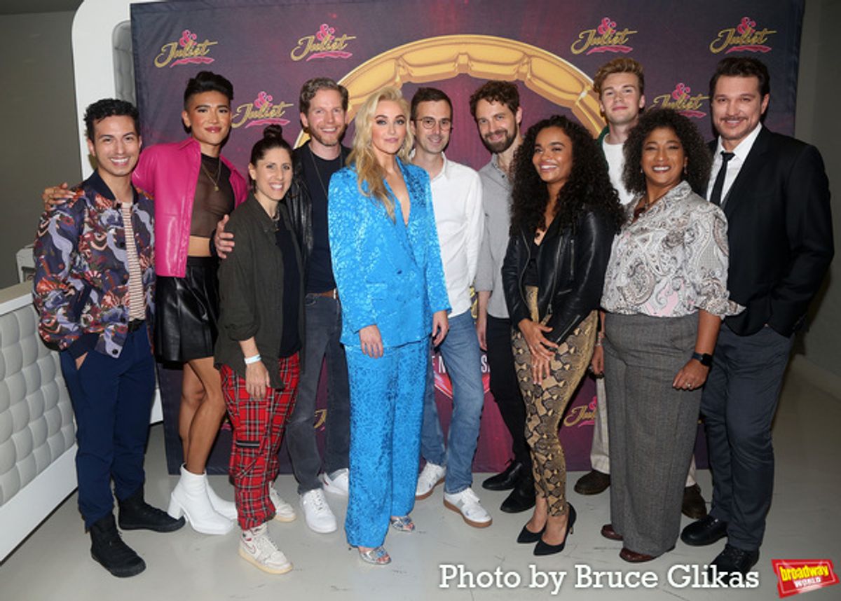Philippe Arroyo, Justin David Sullivan, Choreographer Jennifer Weber, Stark Sands, Betsy Wolfe, Book Writer David West Read, Director Luke Sheppard, Lorna Courtney, Ben Jackson Walker, Melanie La Barrie and Paulo Szot at 