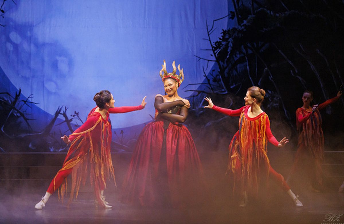 Soprano Cynthia Akemi Smithers, soprano Measha Brueggergosman-Lee/Sorceress and mezzo soprano Danielle MacMillan in Opera Atelier's production of Purcell's Dido and Aeneas at 