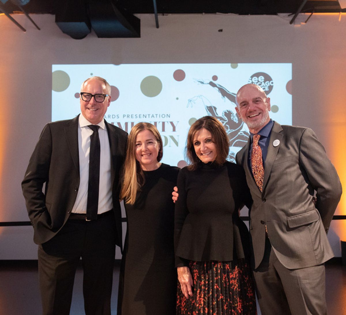 Members of the 2022 Host Committee Brian Smith of the Joffrey Ballet, Meghan McNamara of the Harris Theater, Judie Moore Green of The Auditorium Theater and  Michael McStraw of Giordano Dance at 