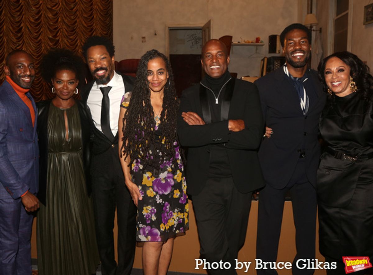 Producer Rashad V Chambers, Producer La Chanze, Corey Hawkins, Playwright Suzan-Lori Parks, Director Kenny Leon, Yahya Abdul-Mateen II and Producer Debra Martin Chase at 