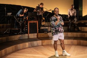 Chris Myers (foreground); background: Abigail Bengson, Shaun Bengson, and Billy Eugene Jones @ BroadwayWorld Chris Myers (foreground); background: Abigail Bengson, Shaun Bengson, and Billy Eugen Photo