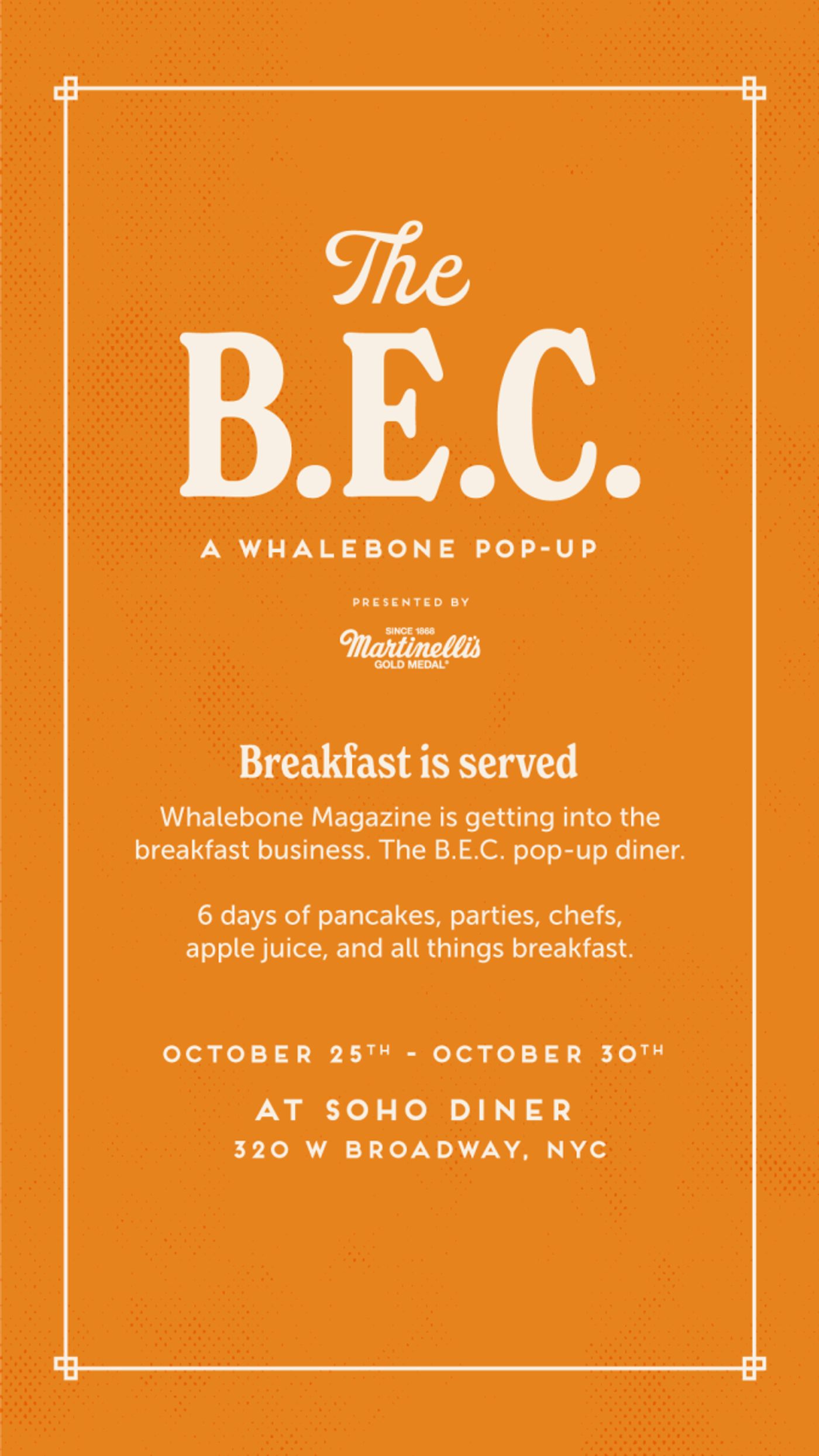 SOHO DINER and WHALEBONE MAGAZINE Breakfast Pop-up from 10/25-10/30  Image