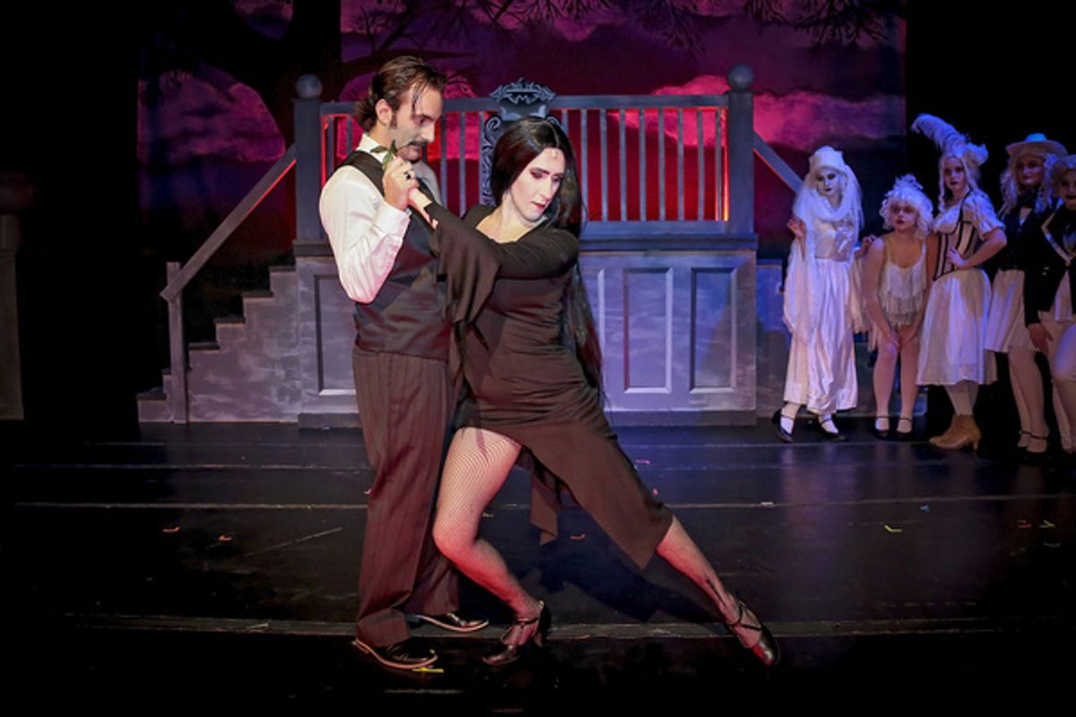 Gomez (Joseph Bryant) and Morticia (Victoria Leigh Keiser) with the Ancestors  Photo Credit: Fawn Nocera Photography at Photos: The MAC Players Presents THE ADDAMS FAMILY this Halloween Weekend
