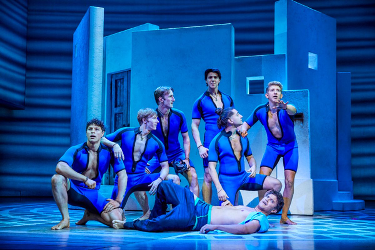 Miles Henderson with the cast at Photos: First Look at the New Cast of MAMMA MIA! in the West End