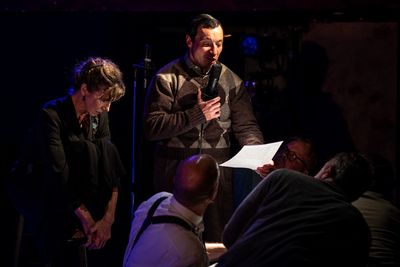 Ellen Lauren, Gian-Murray Gianino, and the ensemble. Photo