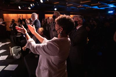 Audience members applaud the 30-year-old ensemble at SITI''s 30th Anniversary Benefit Photo
