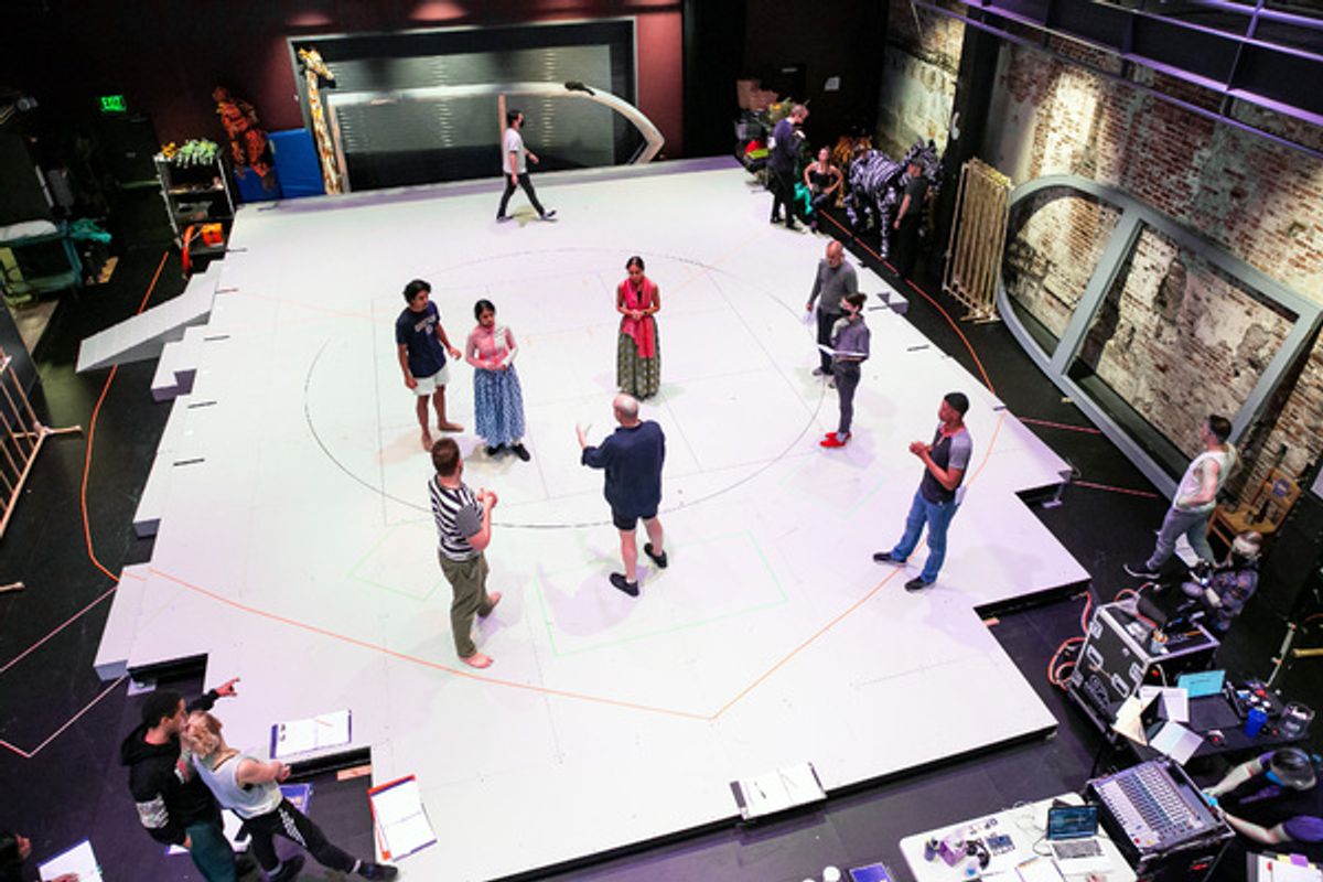 Finn Caldwell with members of the company at 