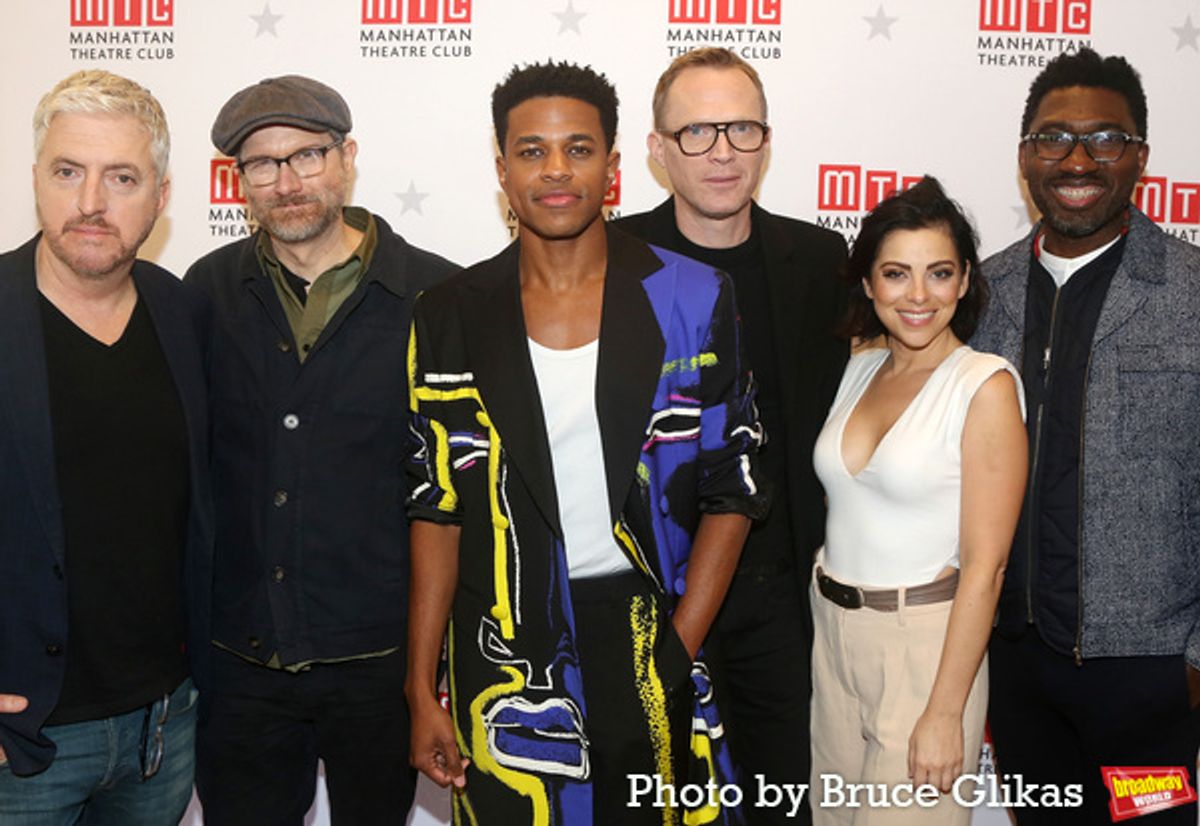 Playwright Anthony McCarten, Erik Jensen, Jeremy Pope, Paul Bettany, Krysta Rodriguez and Director Kwame Kwei-Armah  at 