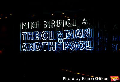 Signage at "Mike Birbiglia: The Old Man & The Pool" Photo