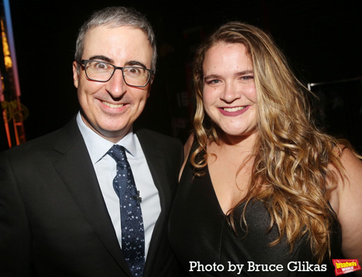 Host John Oliver and Bonnie Milligan at 