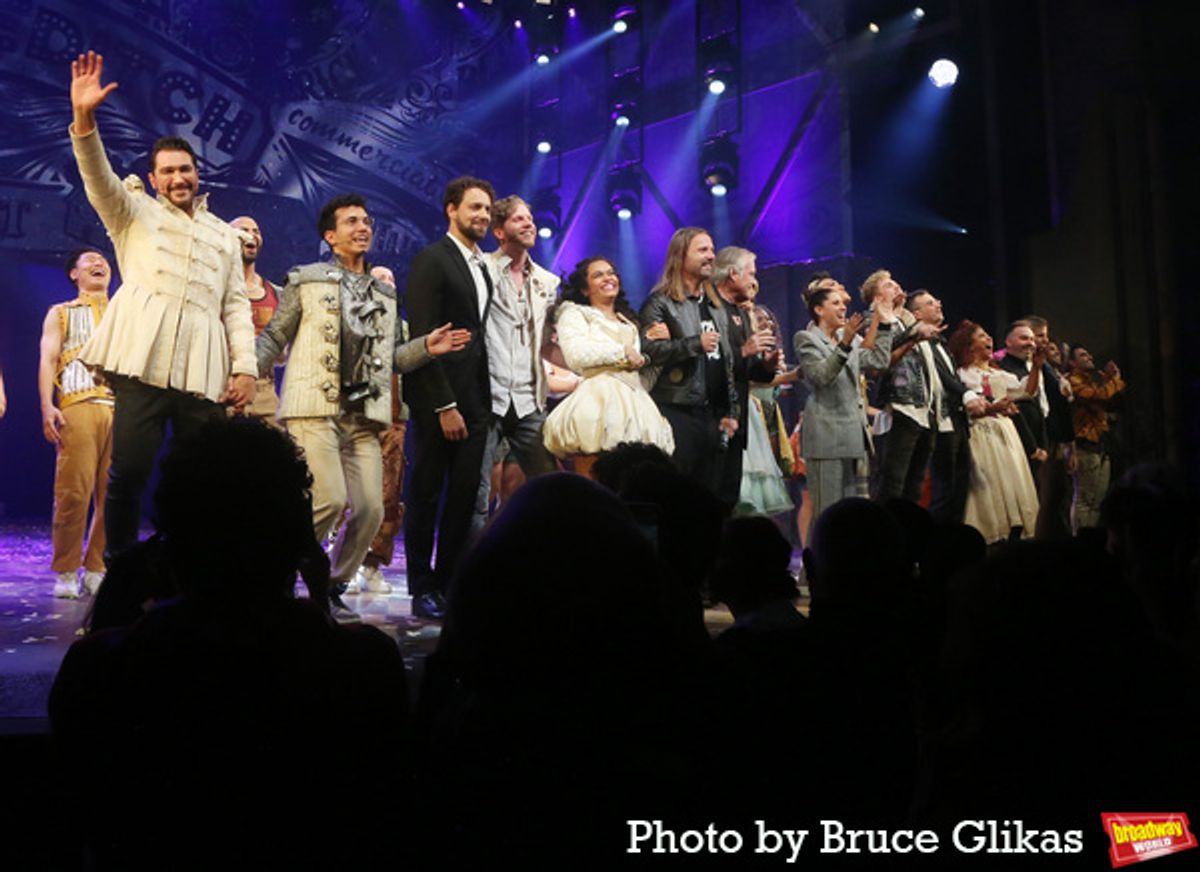 Paulo Szot, Philippe Arroyo, Book Writer David West Read, Stark Sands, Lorna Courtney, Composer Max Martin, Betsy Wolfe, Justin David Sullivan, Choreographer Jennifer Weber, Ben Jackson Walker, Director Luke Sheppard and Melanie La Barrie at 