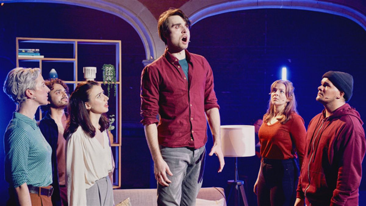 Oli Higginson and the cast of Catch Me: Jorien Zeevaart, James Hameed, Molly Lynch, Amy Parker and Cleve September. at 