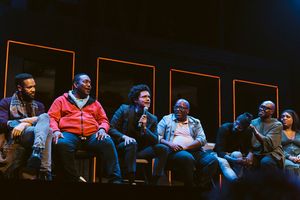 Actress L Morgan Lee (second right) makes a point as actor John-Andrew Morrison; Trevor Noah; A Strange Loop Playwright, Composer & Lyricist Michael R. Jackson; A Strange Loop Choreographer Raja Feather Kelly; actors James Jackson, Jr. and Jaquel Spivey look on @ BroadwayWorld Actress L Morgan Lee (second right) makes a point as actor John-Andrew Morrison; Trev Photo