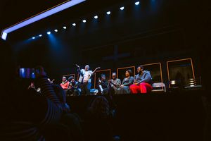A Strange Loop Playwright, Composer & Lyricist Michael R. Jackson (standing) with A S Photo