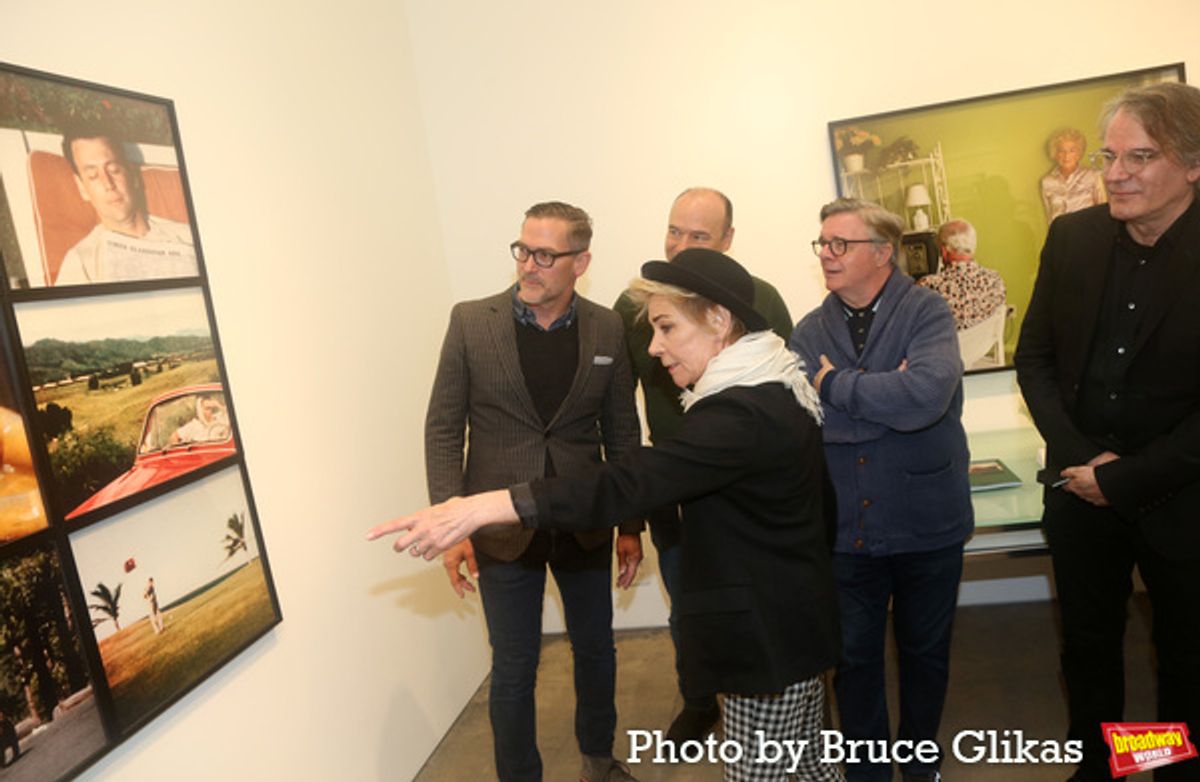 Sharr White, Danny Burstein, Nathan Lane, Zoe Wanamaker and Bartlett Sher examine Larry Sultan's photos at 