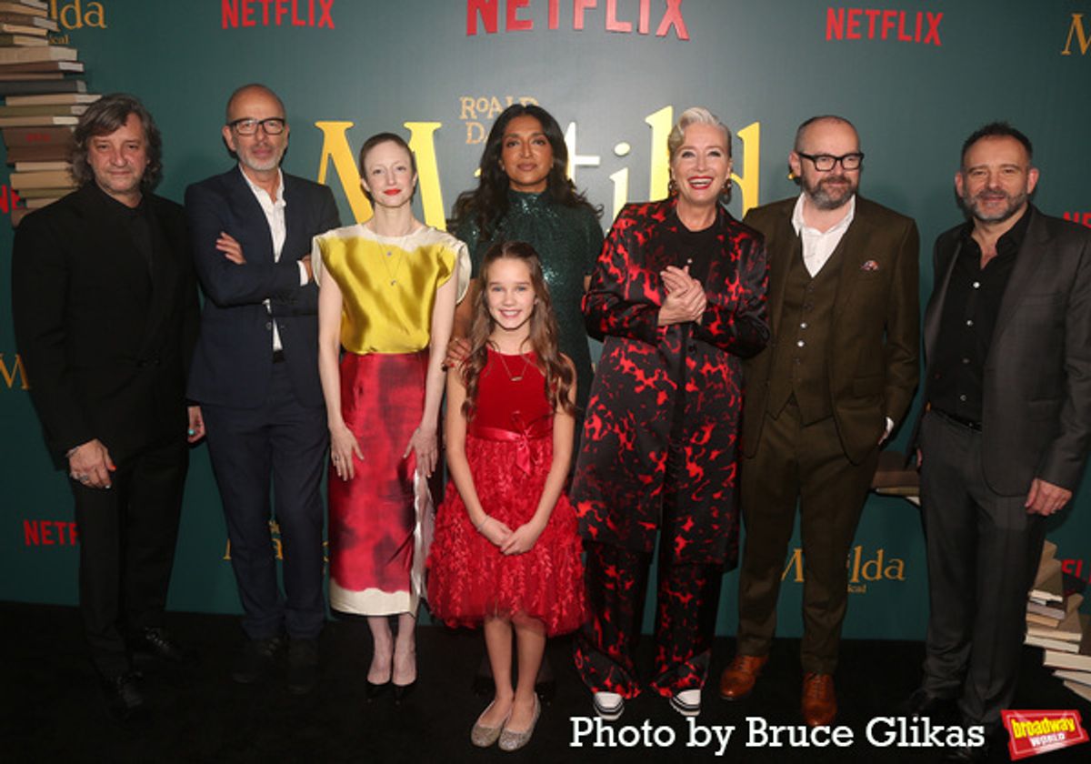 Rob Howell, Eric Fellner, Andrea Riseborough, Sindhu Vee, Alisha Weir, Emma Thompson, Dennis Kelly and Matthew Warchus at 