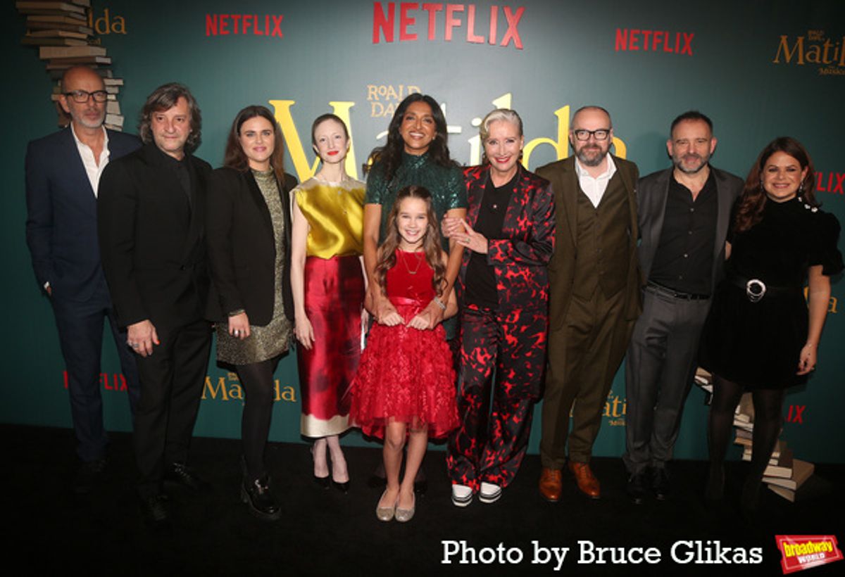 Eric Fellner, Rob Howell, Jordan Davis, Andrea Riseborough, Sindhu Vee, Alisha Weir, Emma Thompson, Dennis Kelly, Matthew Warchus and Racheline Benveniste at 