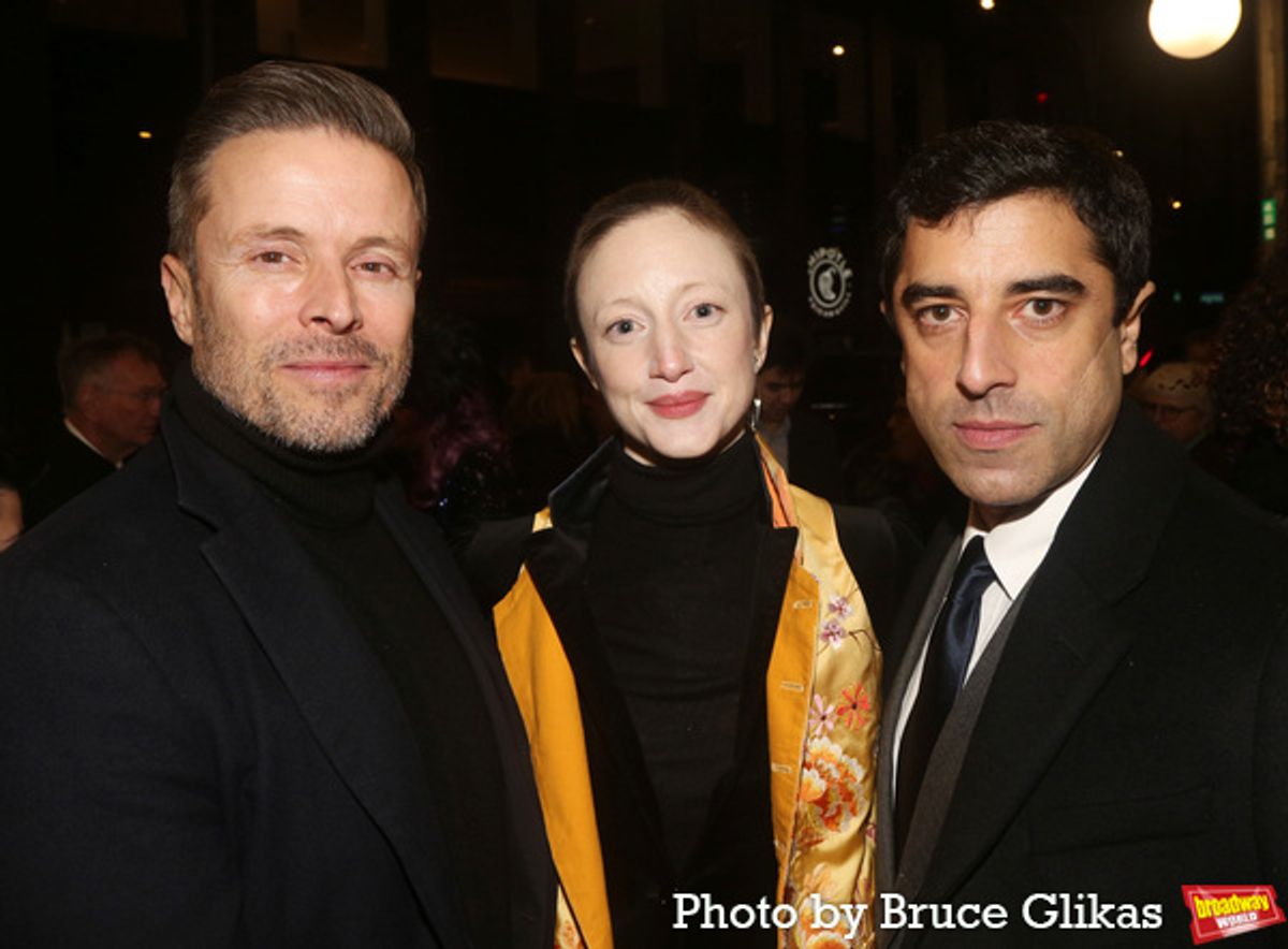 CAA Head of Theatre Joe Machota, Andrea Riseborough and Karim Saleh  at 