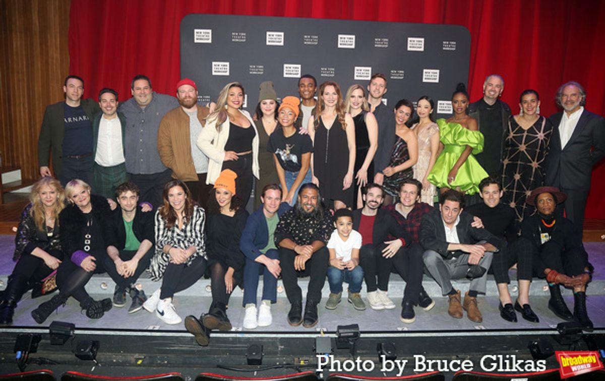 Top Row including Jeffrey Scott Romley, Patrick Catullo, David Babani, Jacob Keith Watson, Jamila Sabares-Klemm, Sherz Aletaha, Talia Robinson, Christian Strange, Amanda Rose, Corey Mach, Morgan Kirner, Leana Rae Concepcion, Krystal Joy Brown, Tim Jackson, Patricia McGregor and

Bottom Row including Sonia Friedman, Maria Friedman, Daniel Radcliffe, Lindsay Mendez, Natalie Wachen, Brian Sears, Vishal Vaidya, Carter Harris, Koray Tarhan, Jonathan Groff, Reg Rogers, Evan Alexander Smith  at 