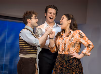 Daniel Radcliffe, Jonathan Groff and Lindsay Mendez Photo