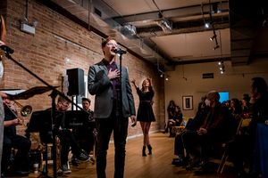 Sam Shankman, part of a trio singing the beautiful Elohai N''tzor, with Taylor Lane providing dance. (Photo by Elizabeth Stenholt) @ BroadwayWorld Sam Shankman, part of a trio singing the beautiful Elohai N''tzor, with Taylor Lane p Photo