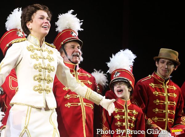 Sutton Foster, Mark Linn-Baker, Benjamin Pajak and Gino Consecuello Photo