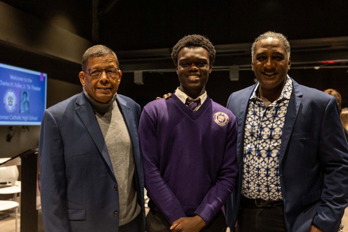 Eugene Lee, Philadelphia Roman Catholic High School student Brad Ferdinand, and Norm Lewis at 