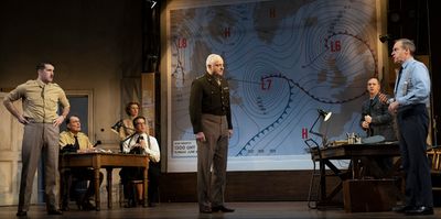 Foreground, L-R: Philip Cairns, Malcolm Sinclair  and Kevin Doyle as Dr. James Stagg. Photo