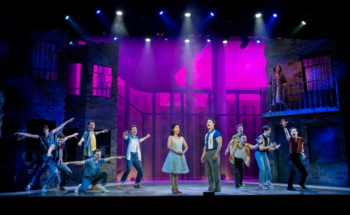 Sabina Collazo as Maria, Wes Williams as Tony, Rosie Garcia as Anita (she's up on the balcony) with Jets and Sharks at 