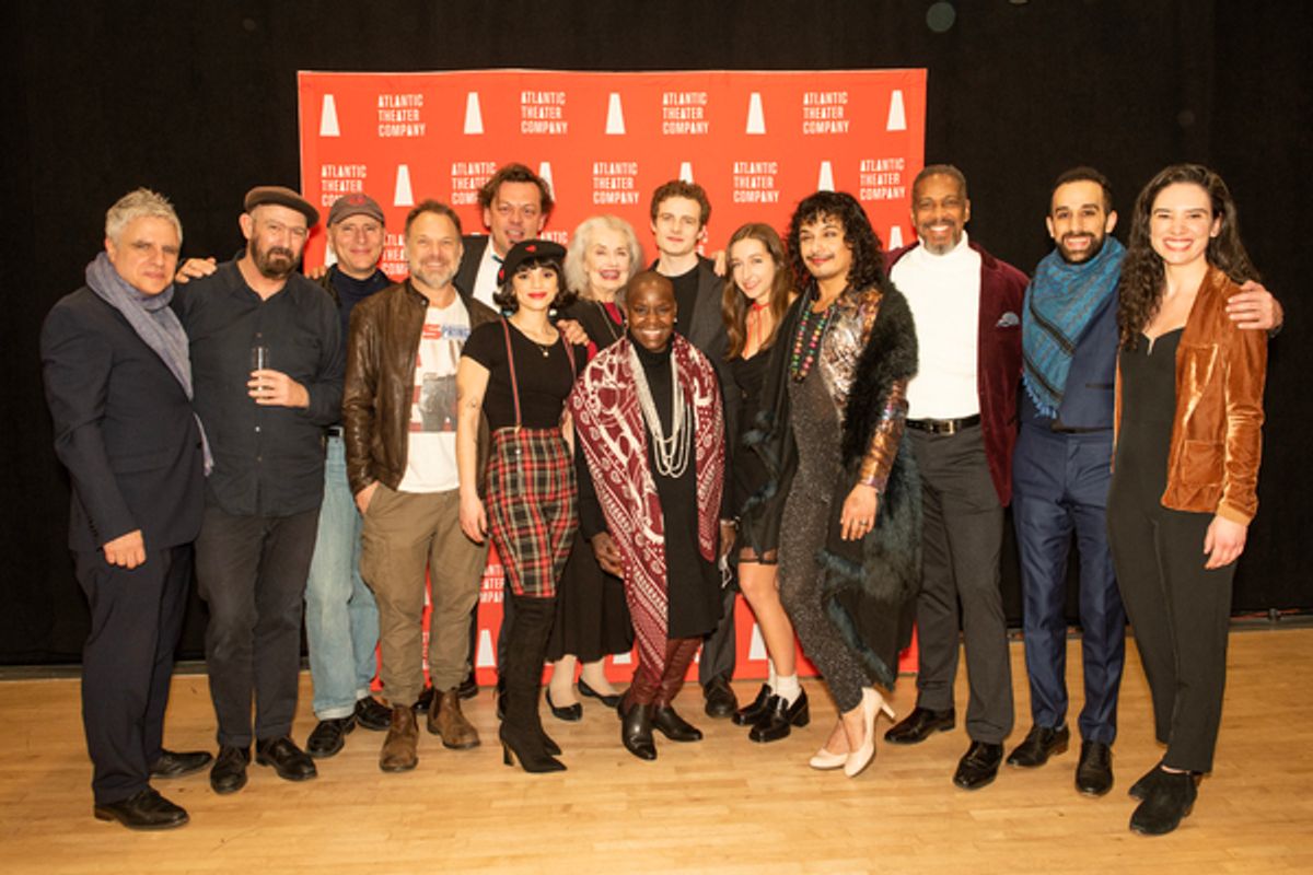 (l-r) Neil Pepe (Director, Artistic Director), Mark Eitzel (Music & Lyrics),
Jordan Lage (Daniel McCourt), Norbert Leo Butz (Jacob), Simon Stephens (Book), Gizel Jiménez (Misty), Mary Beth Peil (Sarah), Hope Boykin (Choreographer), Ben Rosenfield (John), Lena Pepe (Patti), Esteban Andres Cruz (Philip),
Kevyn Morrow (Marty) and George Abud (William) and Simone Allen (Conductor)
 at 