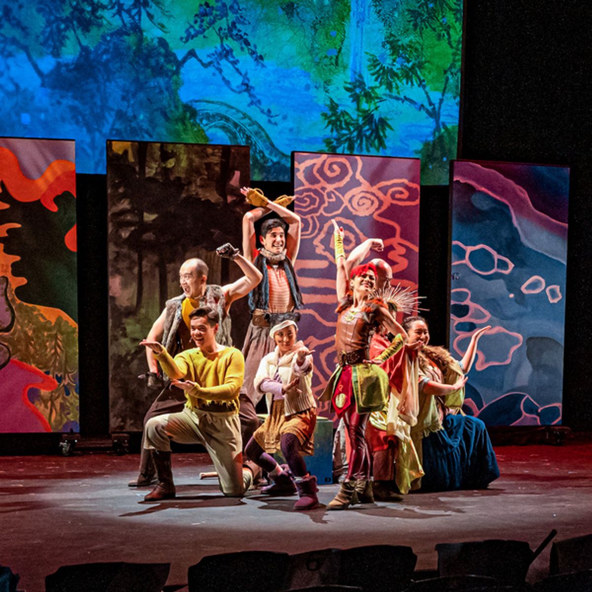 The finale of THE MONKEY KING, A Kung Fu Musical: Gage Thomas, Charles Pang, Bella Villanueva, Ellis Gage,  Kimbirdlee Fadner, Sarah Chiu, Brian Jose, Annie Yamamoto at Queens Theatre''s Claire Schulma at 