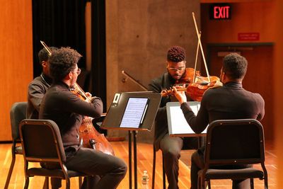 Boubacar Diallo (cello), Justus Ross (violin), Edward W. Hardy (viola) & Dr. Amyr Joy Photo