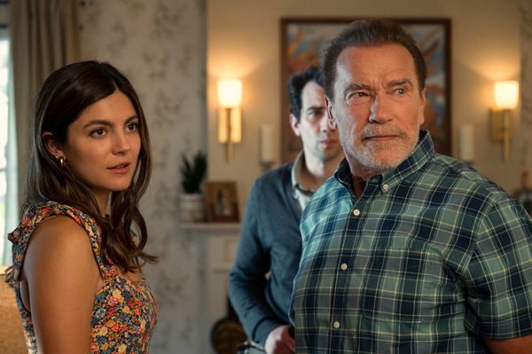 Monica Barbaro as Emma Brunner, Jay Baruchel as Carter Perlmutter, Arnold Schwarzeneg Photo