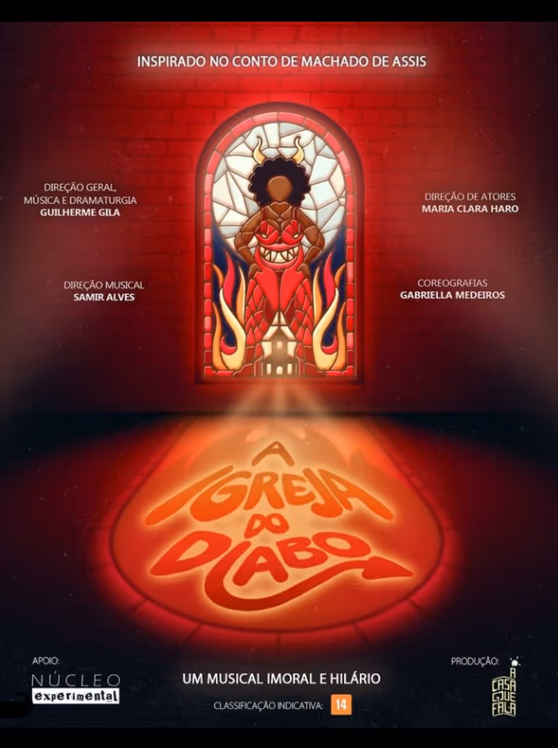 Inspired by Machado De Assis A IGREJA DO DIABO – UM MUSICAL IMORAL E HILÁRIO is a Pop/LGBTQ+ Show that Opens at Nucleo Experimental Image