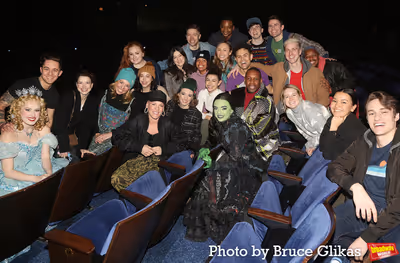 Pink, McKenzie Kurtz as "Glinda", Talia Suskauer as "Elphaba" and the cast of "Wicked Photo