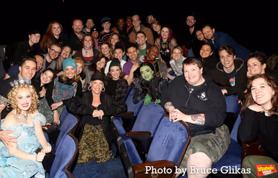 Pink, McKenzie Kurtz as "Glinda", Talia Suskauer as "Elphaba" and the cast & company  Photo