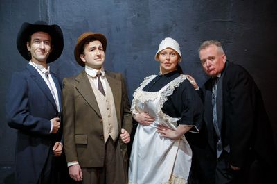 Sir Henry (John O'Brien) and Dr. Watson (Zachary Macias) meet the Barrymores (Mikkel  Photo