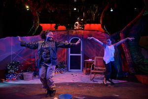 Foreground: Cianna Castro (Camilla Marie) and Taysha Marie Canales (Maria Soledad), background: Anssumane Silla (Percussion).
@ BroadwayWorld Foreground: Cianna Castro (Camilla Marie) and Taysha Marie Canales (Maria Soledad), b Photo